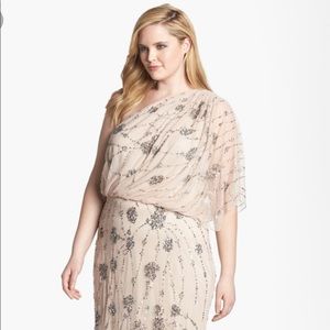 Adrianna Papell One Shoulder Beaded Gown in NUDE